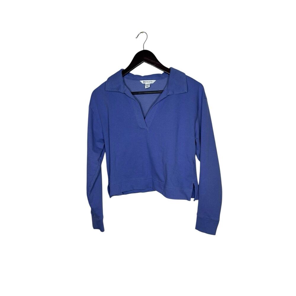 Athleta S Retroterry Polo Sweatshirt sz‎ XXS Dark Adonis (Purple) Blue